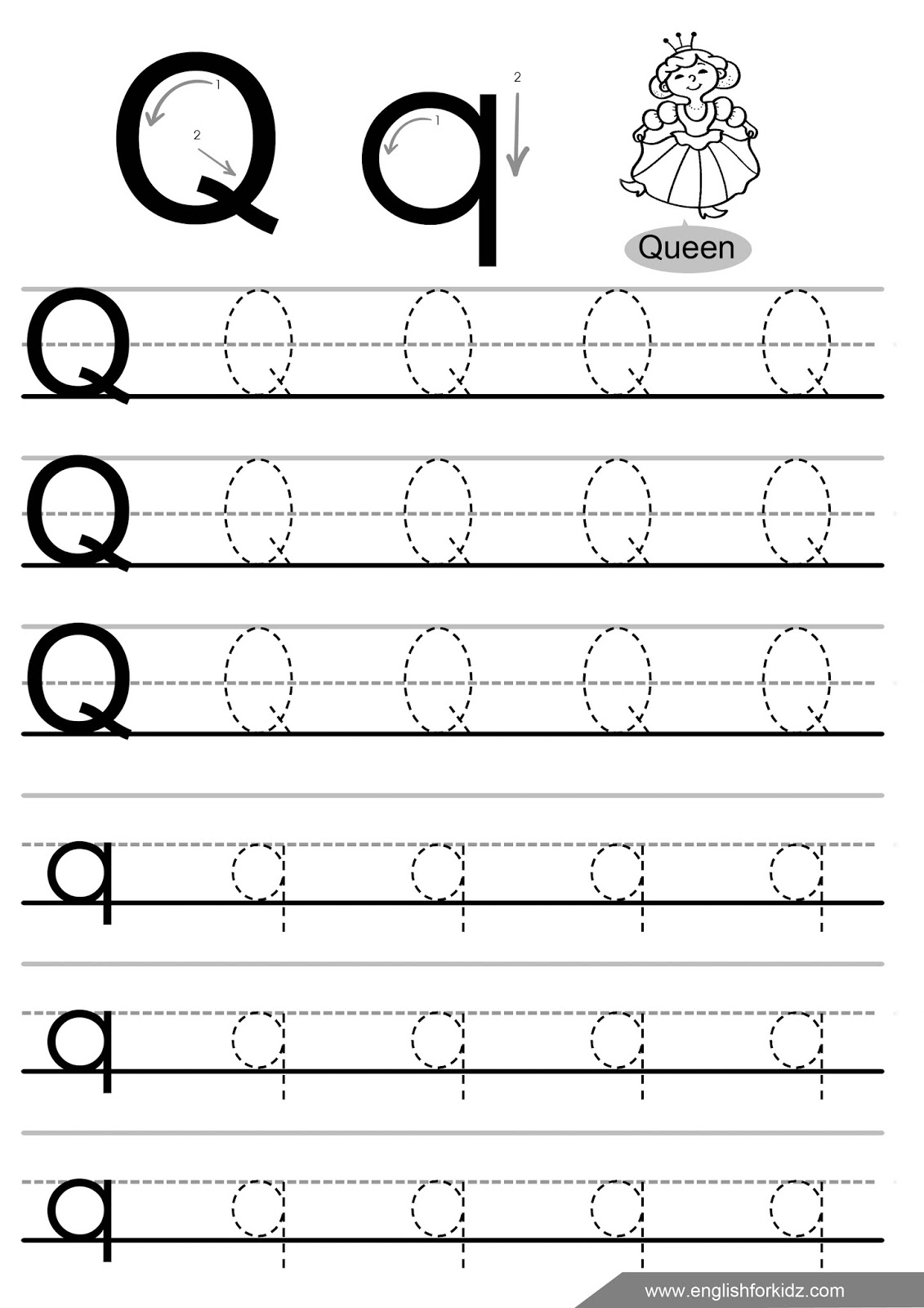 English For Kids Step By Step Letter Q Worksheets Flash Cards 