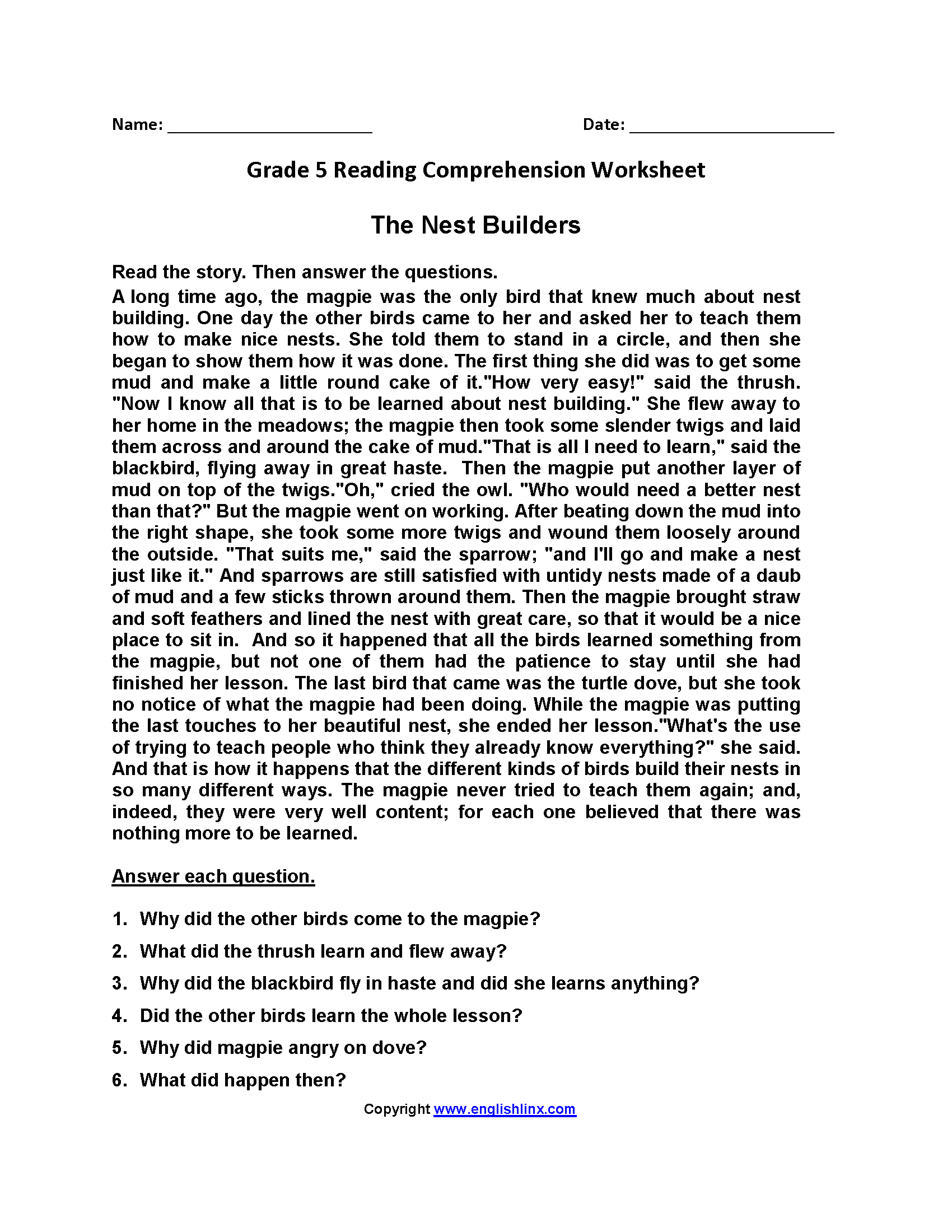 Fifth Grade Reading Worksheets Improve Fluency U0026 Vocabulary