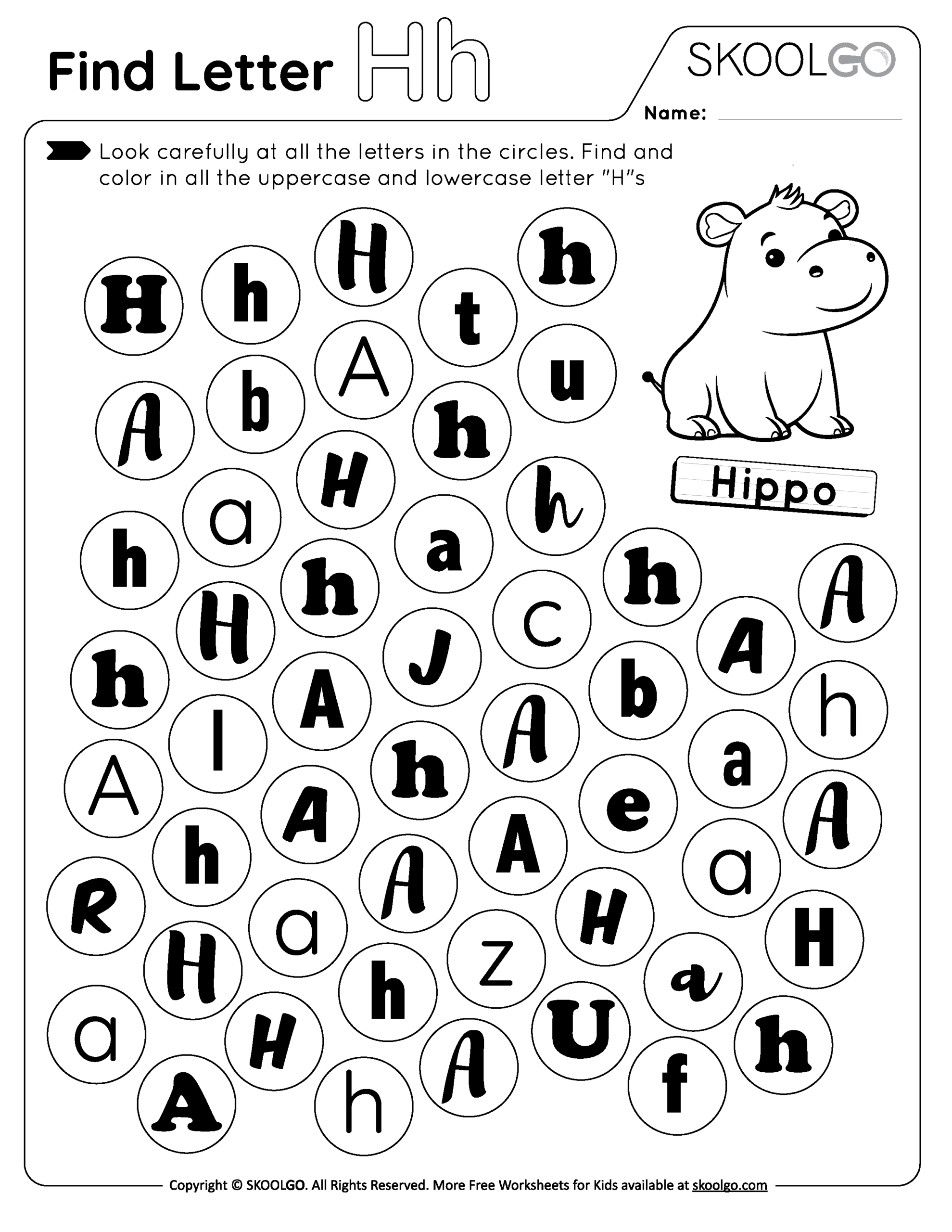 Find Letter H Worksheet SKOOLGO