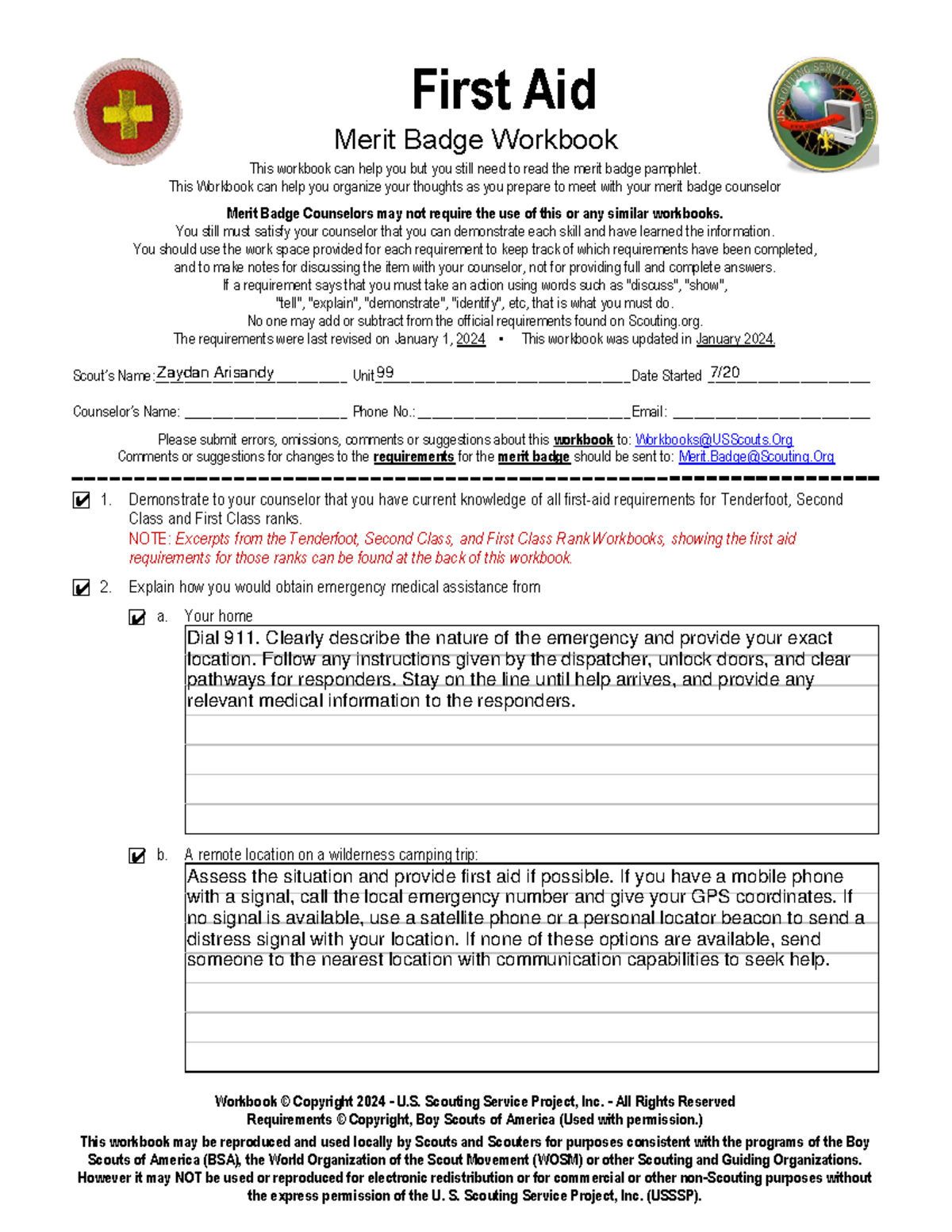 First Aid Merit Badge Workbook Summary For Tenderfoot U0026 Class Ranks Studocu