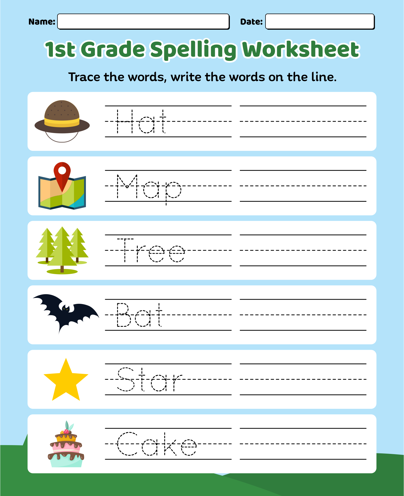 First Grade Spelling Words List Week 1 K12reader Worksheets Library