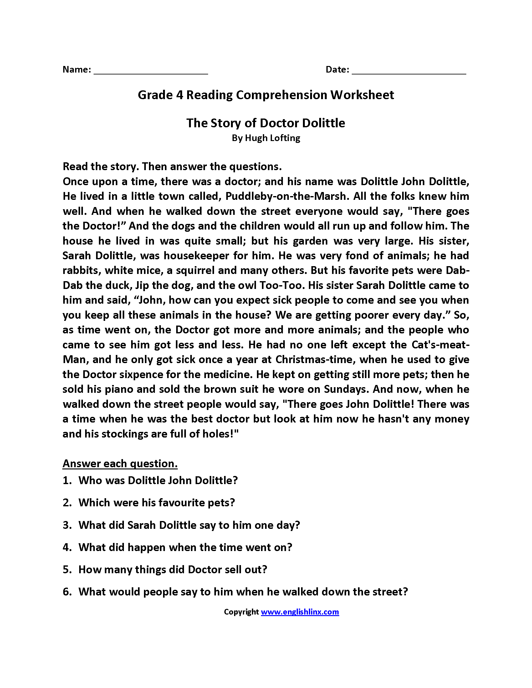 Fourth Grade Reading Worksheets Improve Fluency U0026 Comprehension