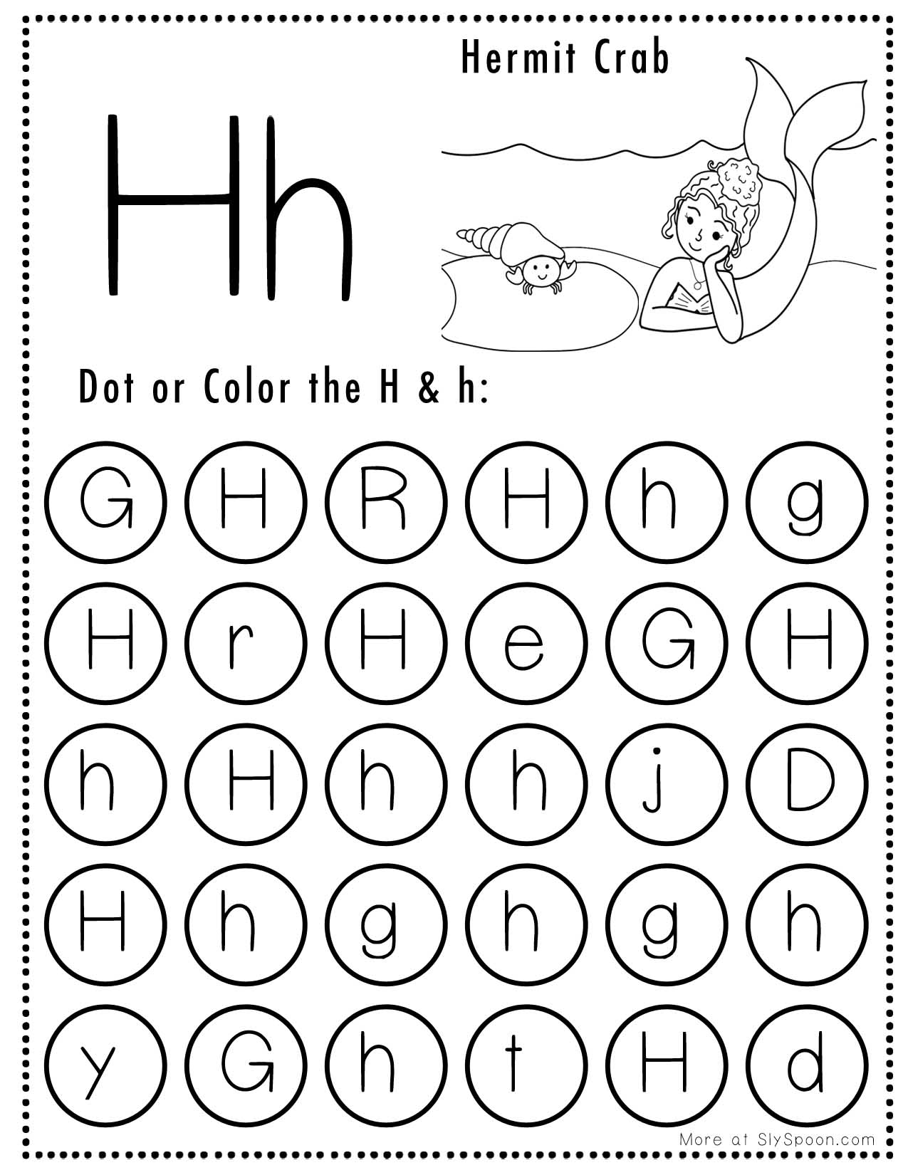 Free Alphabet Do A Dot Printables Worksheets Letter H Mermaid 