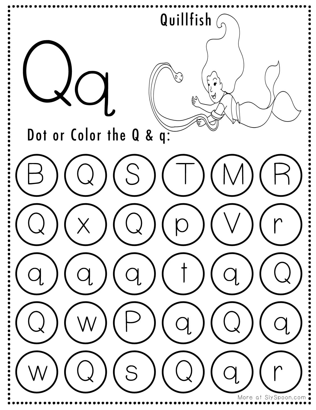 Free Alphabet Do A Dot Printables Worksheets Letter Q Mermaid 