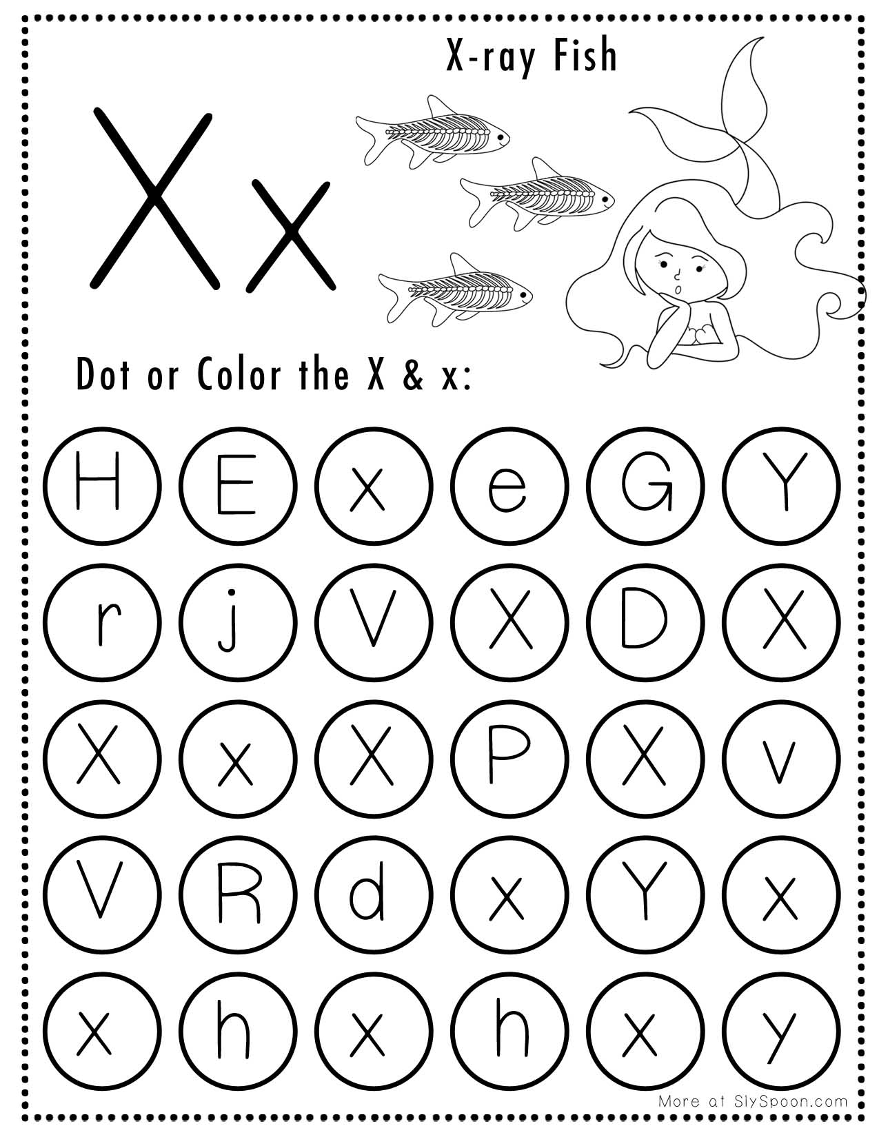 Free Alphabet Do A Dot Printables Worksheets Letter X Mermaid Themed Sly Spoon