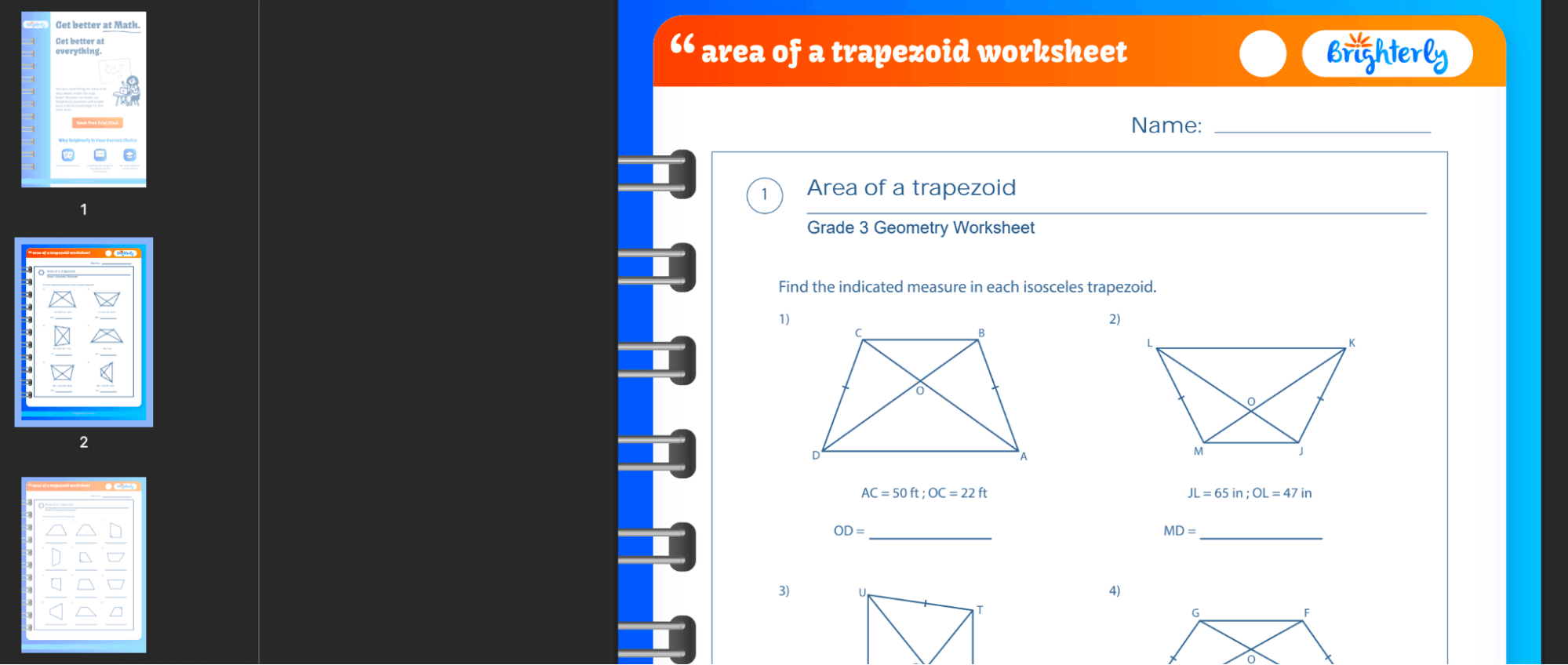 Free Area Of A Trapezoid Worksheets For Kids PDFs Brighterly