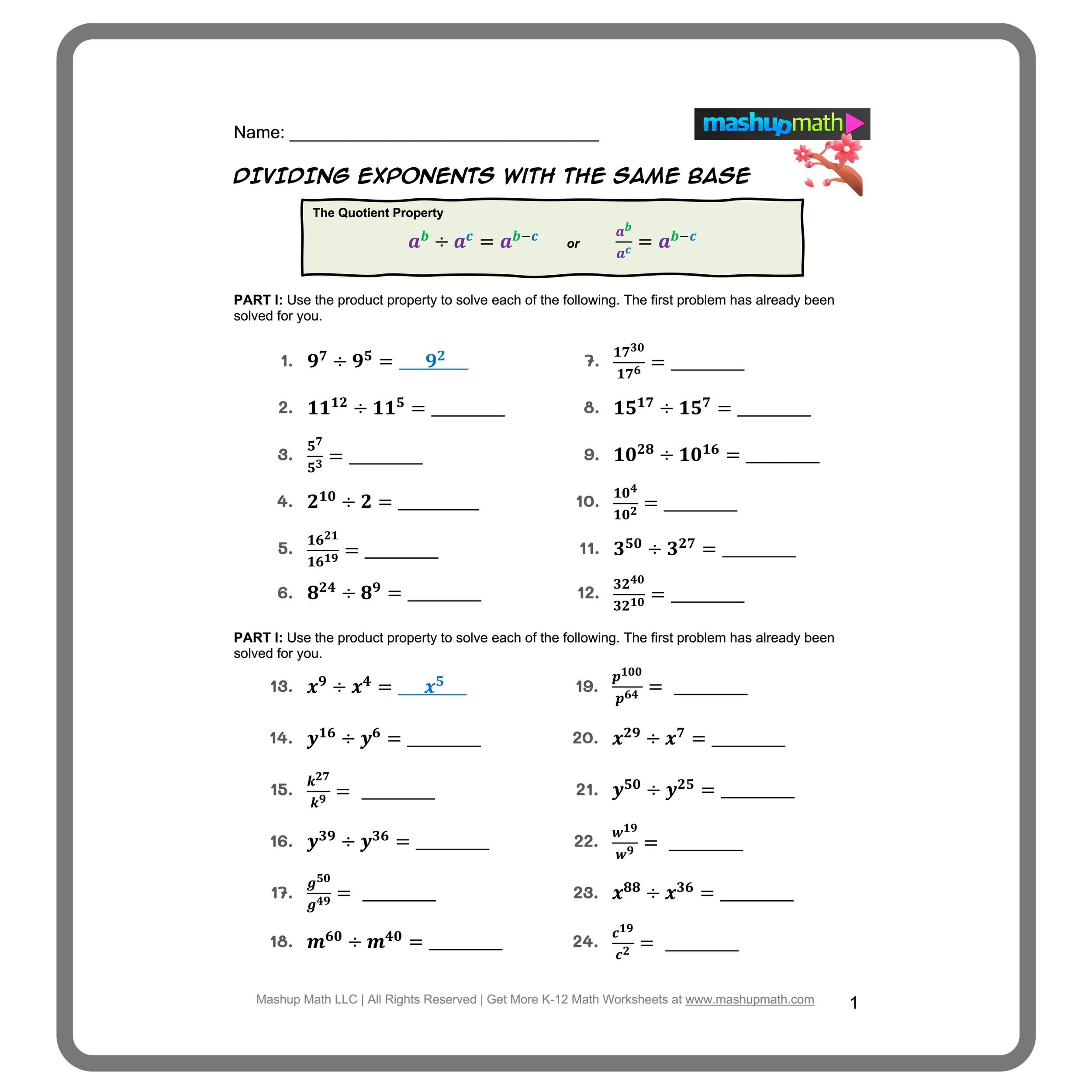 Free Exponent Rules Worksheets Printable With Answers Mashup Math