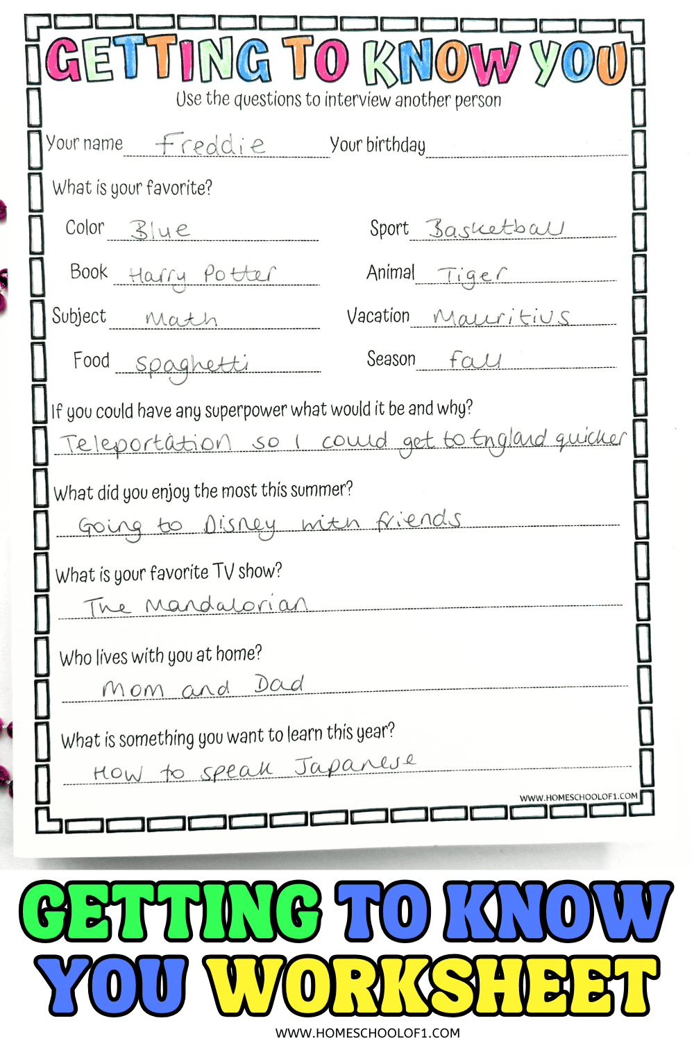Free Getting To Know You Worksheet For The First Day Of School Free Getting To Know You Worksheet For The First Day Of School