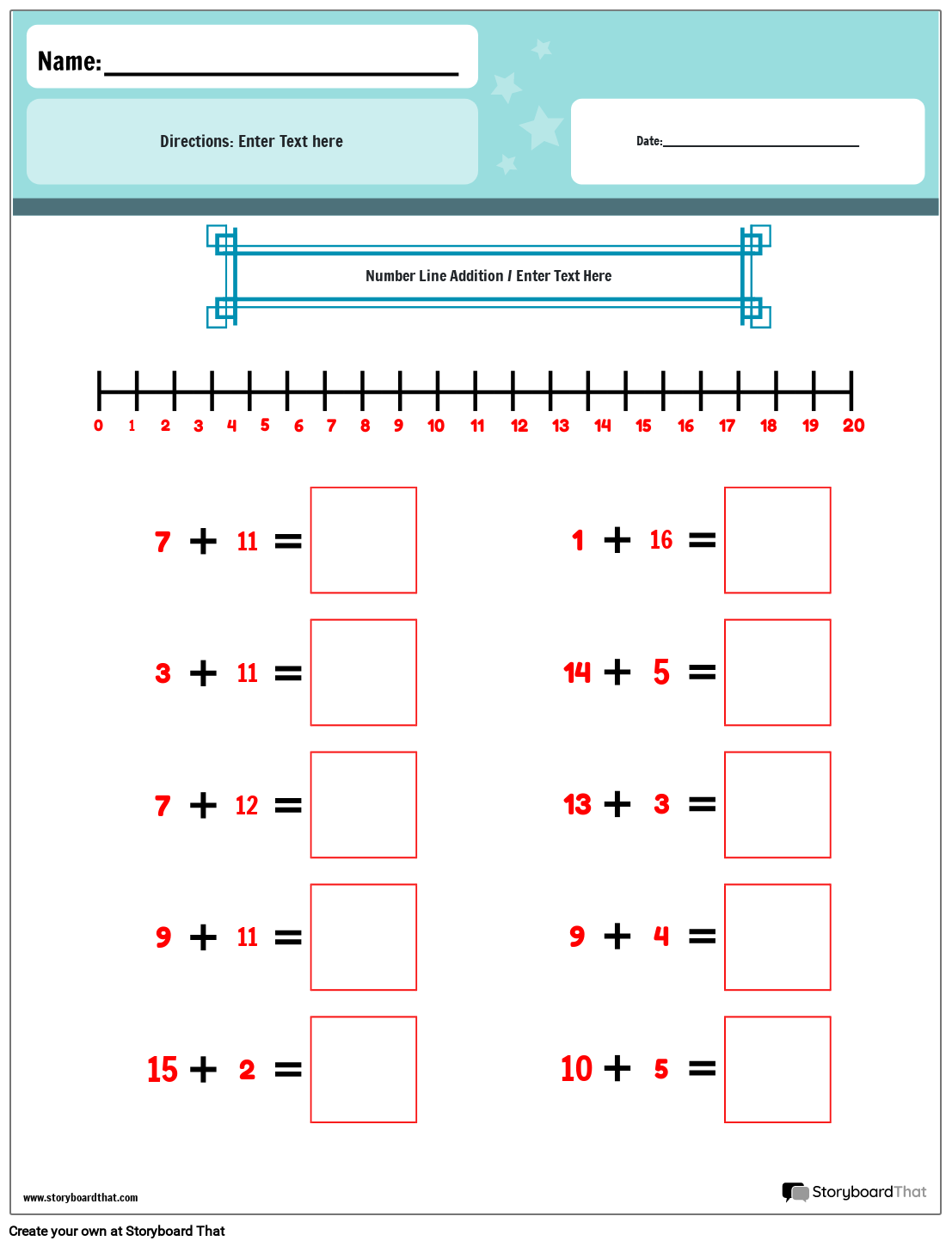 Free Math Number Line Worksheets Storyboard That