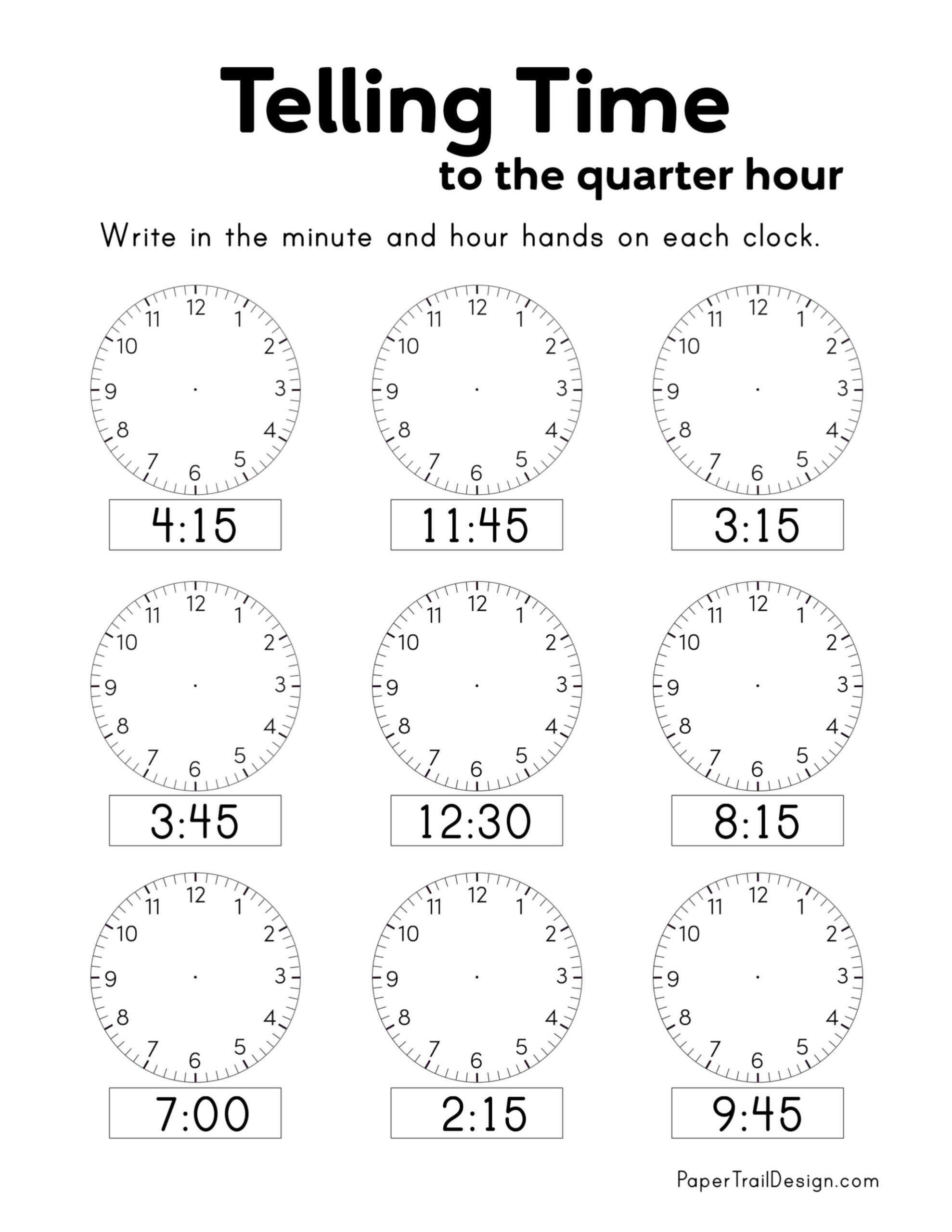 Free Printable Telling Time Worksheets Paper Trail Design