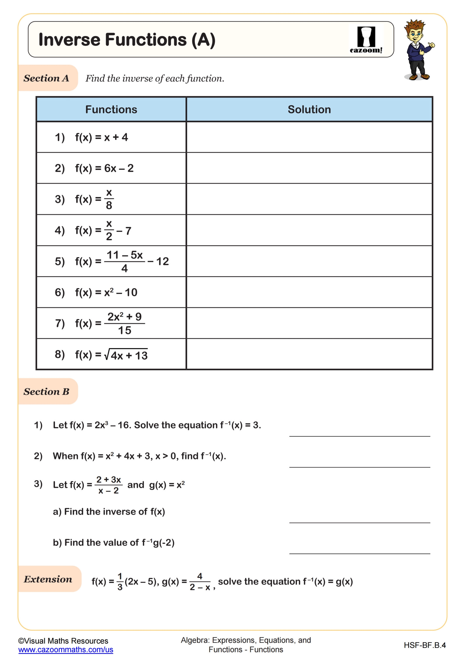 Functions Worksheets Printable PDF Math Worksheets Cazoom Math