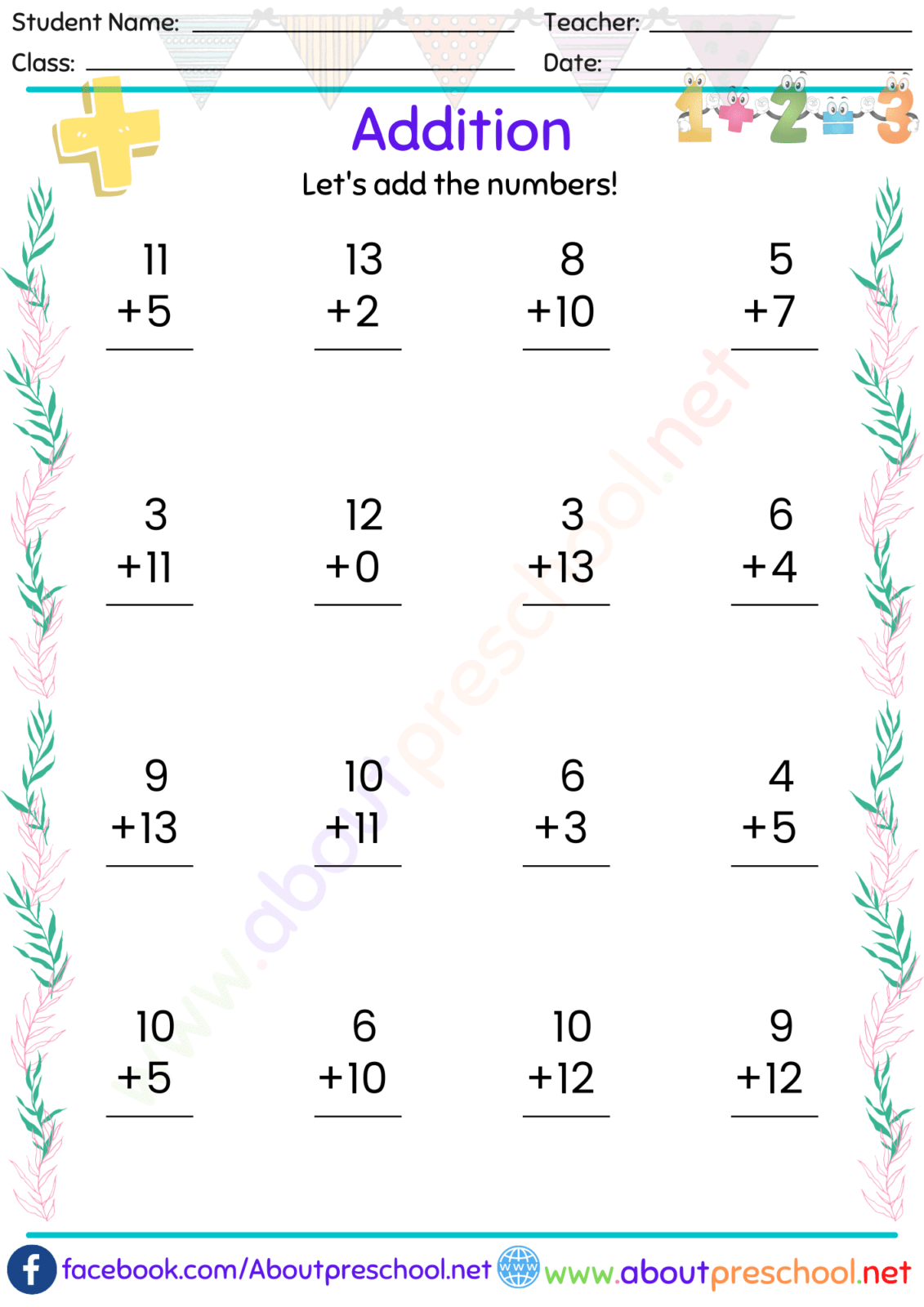 Grade 1 Addition Worksheets Archives Page 7 Of 8 About Preschool
