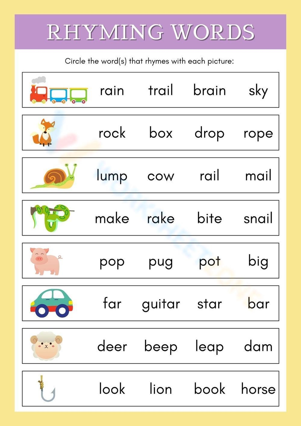 Grade 1 Rhyming Words Worksheet Worksheets Library