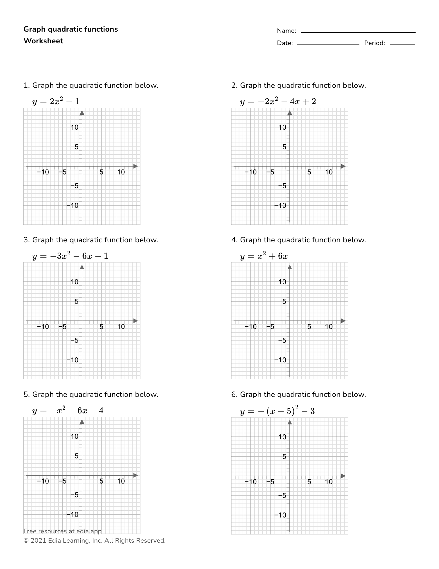 Graph Quadratic Functions Worksheet Worksheets Library
