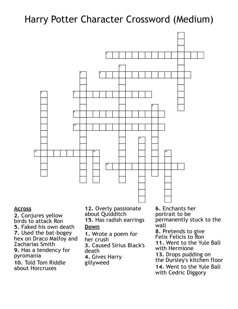 Harry Potter Character Crossword Medium WordMint