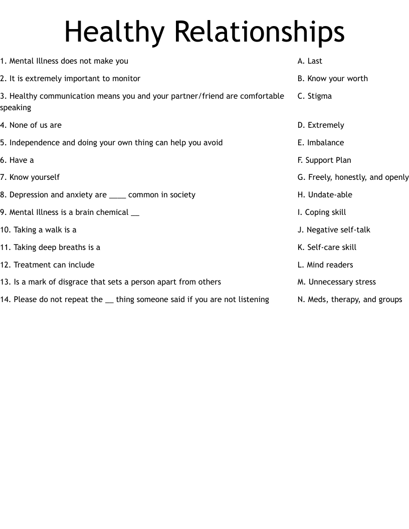 Healthy Relationships Worksheet WordMint