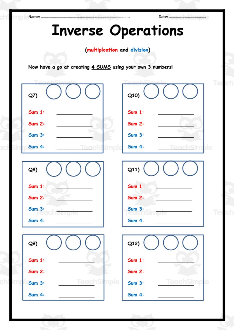 Inverse Operations Multiplication And Division Worksheet By Teach Simple
