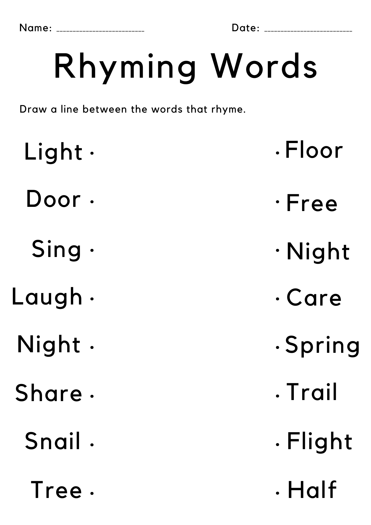 Kindergarten Rhyming Words Worksheet Match The Rhyming Words