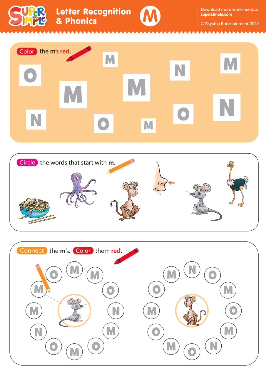 Letter Recognition U0026 Phonics Worksheet M Uppercase Super Simple