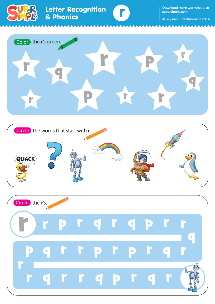 Letter Recognition U0026 Phonics Worksheet R lowercase Super Simple