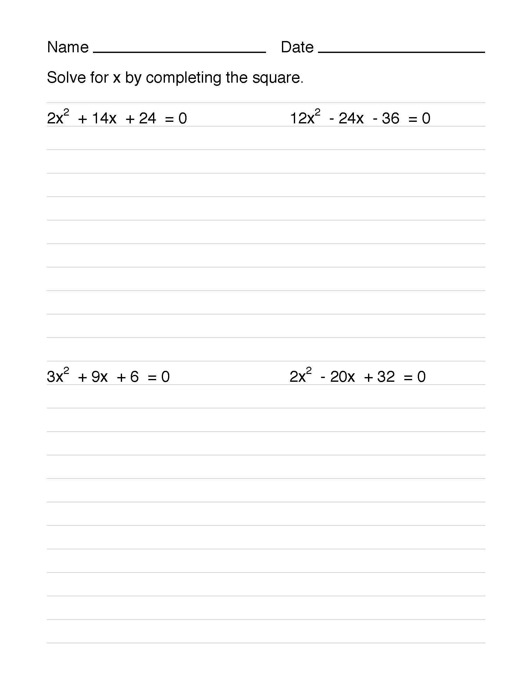Math Worksheet Collection Completing The Square Media4Math