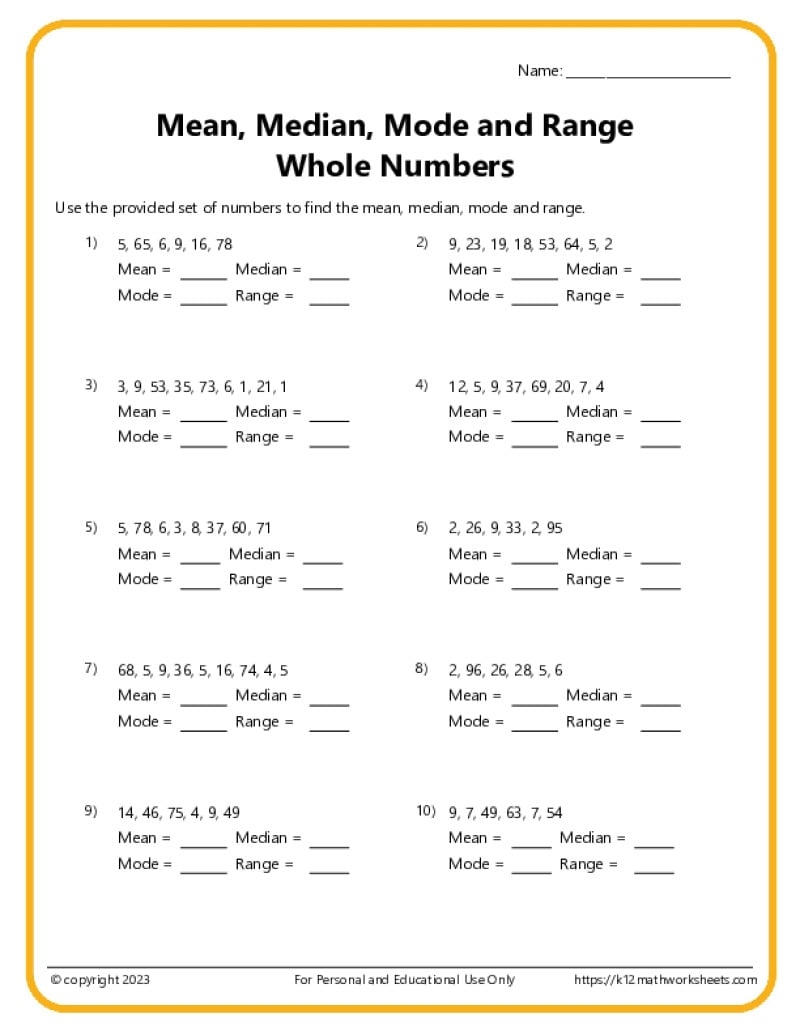 Mean Median Mode U0026 Range Worksheets