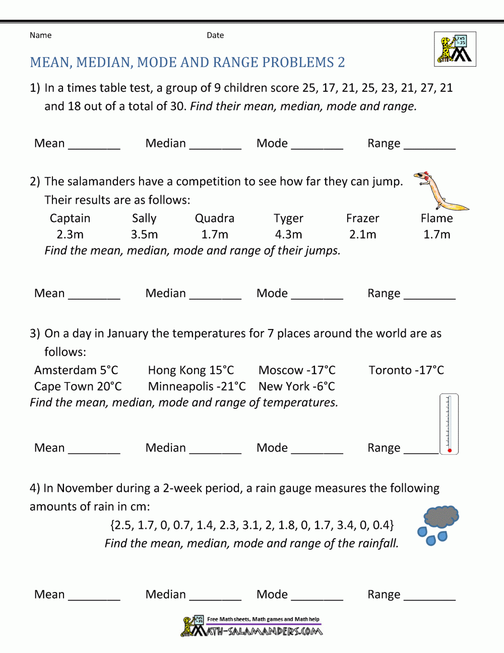 Mean Mode Median Range Worksheets
