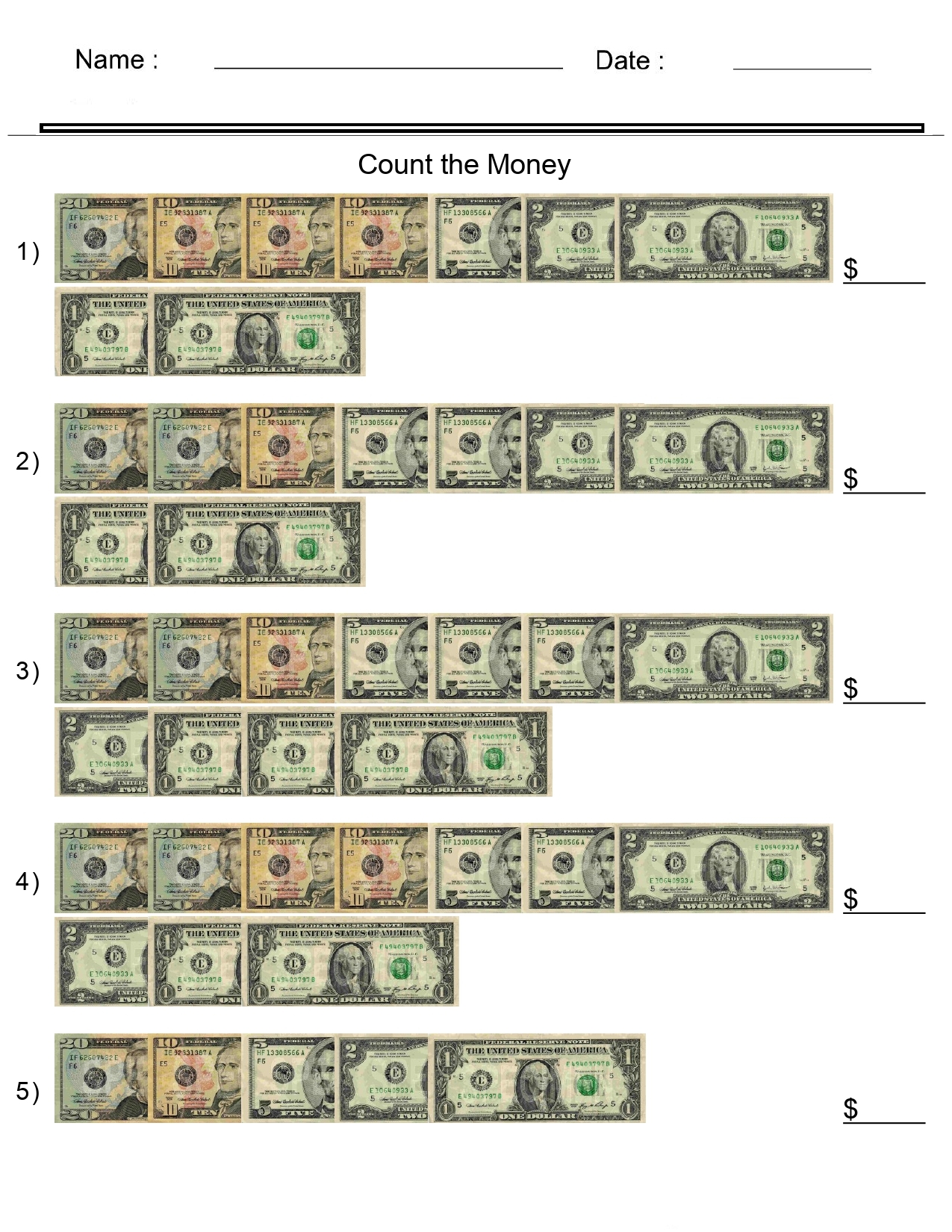 Money Worksheets Counting United States Bills Made By Teachers