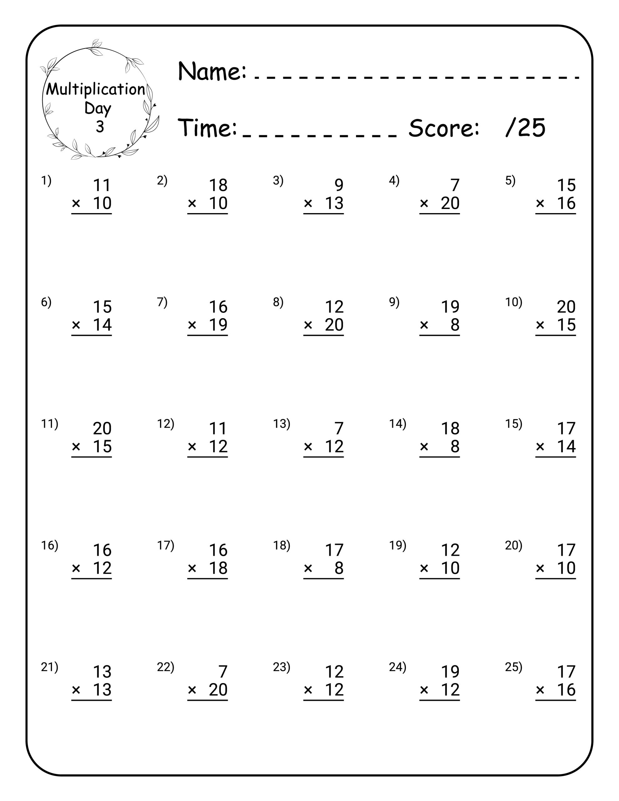 Multiplication Math Workbook For Grade 5 100 Practice Pages 100 Day Multiplication Worksheet