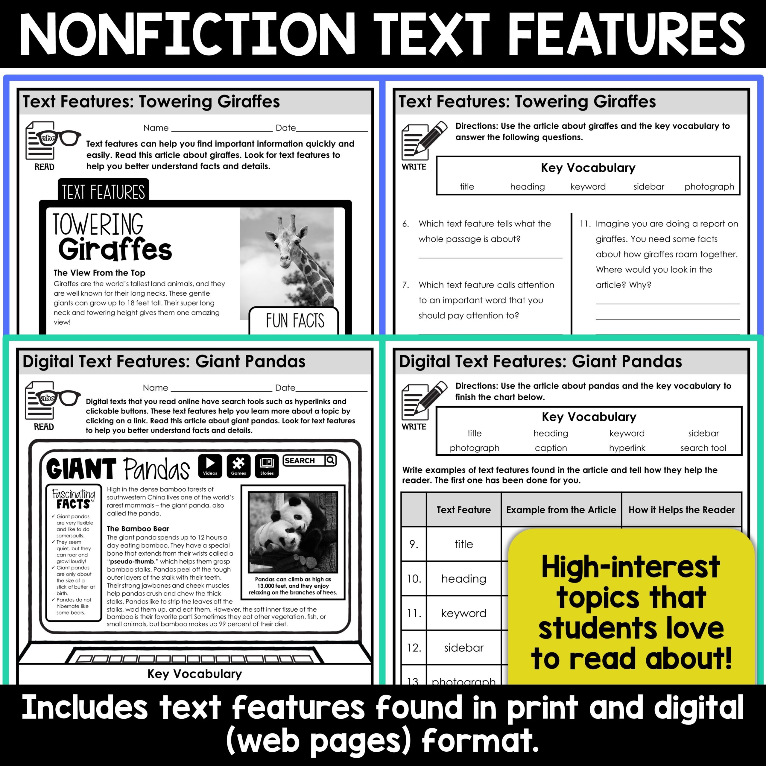 Nonfiction Text Features Activities For Informational Text Worksheets Library