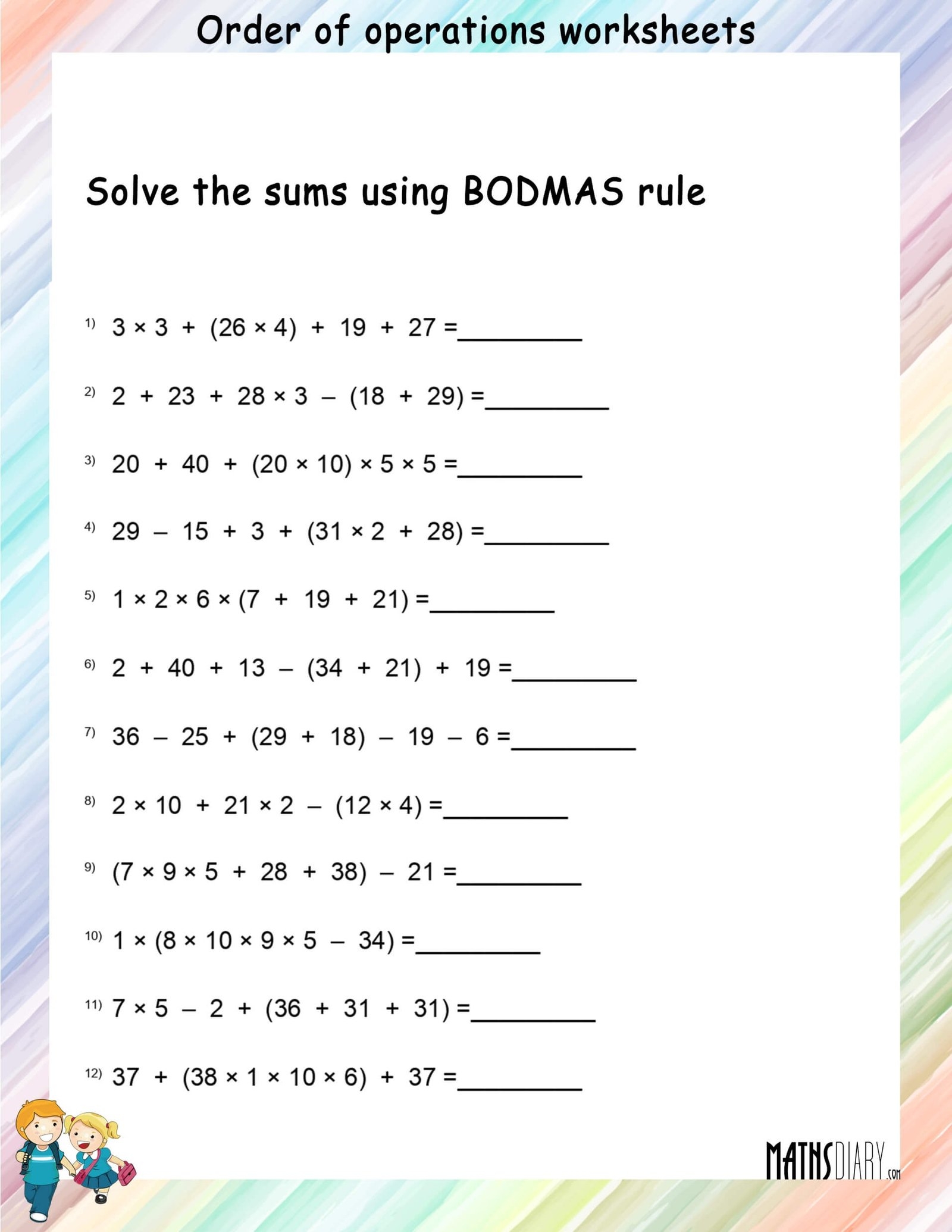 Order Of Operations Math Worksheets