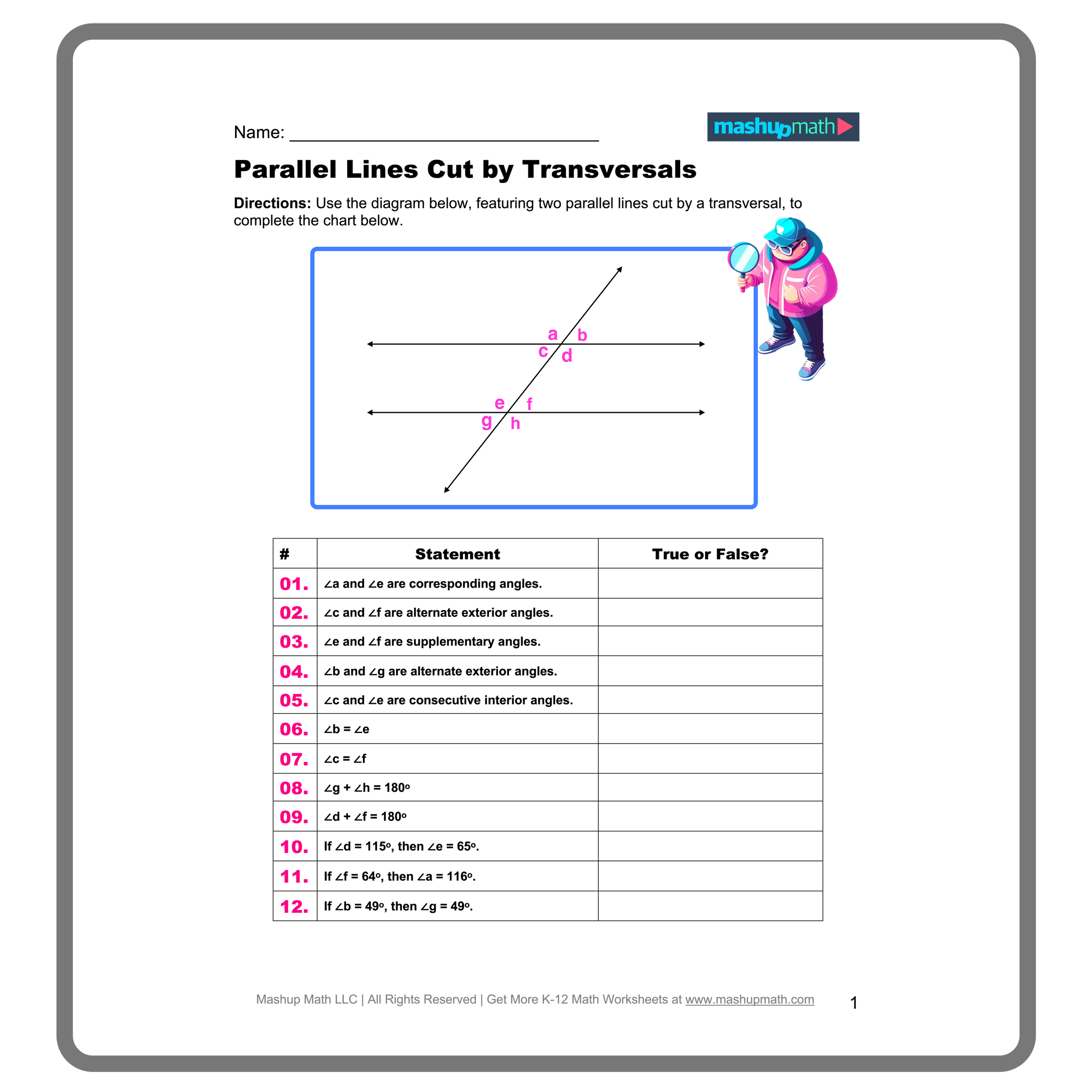 Parallel Lines Cut By A Transversal Worksheets Printable With 