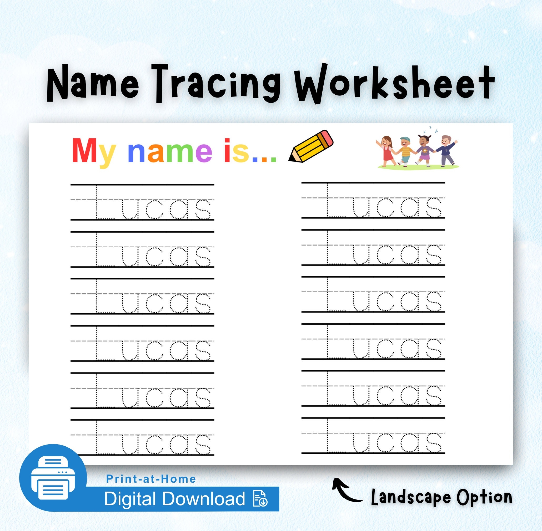 Personalized Name Tracing Worksheet Custom Name Trace Sheet Preschool Activity Homeschool Kindergarten First Grade Handwriting Practice Etsy