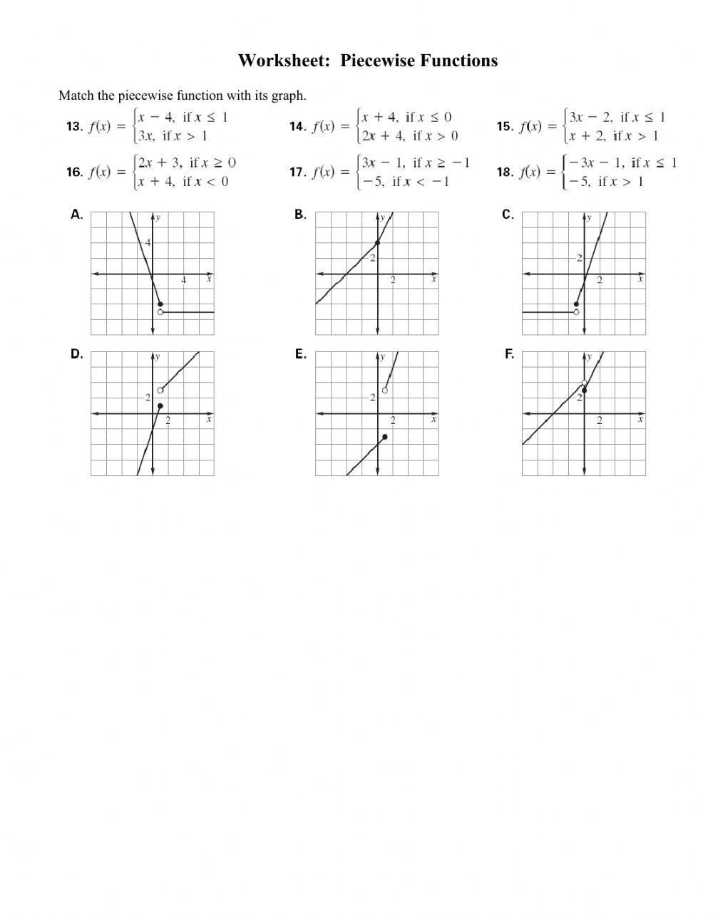Piecewise defined Functions Worksheet Live Worksheets 
