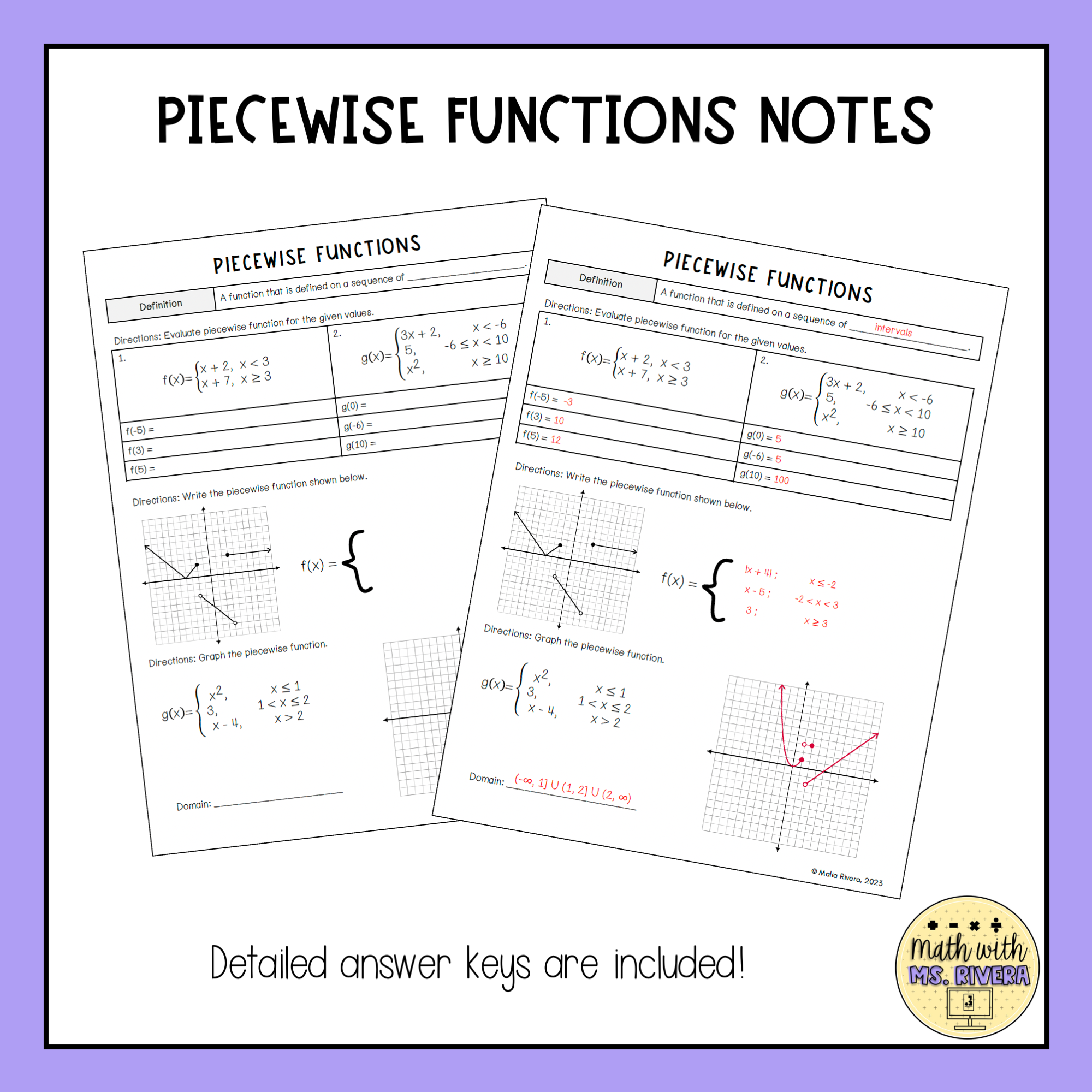 Piecewise Functions Guided Notes For Algebra 2 Made By Teachers