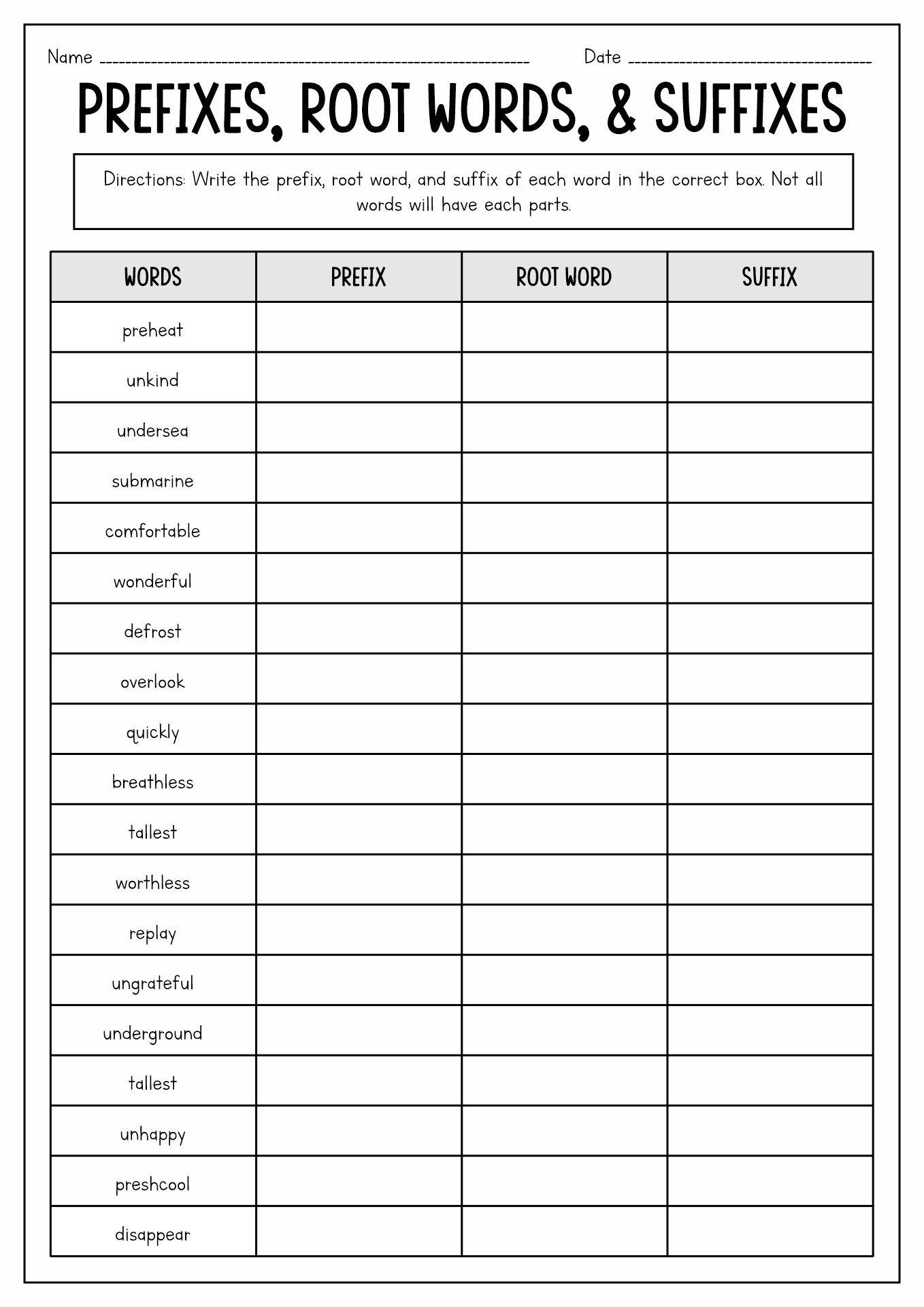 Prefix Suffix Worksheets Prefixes And Suffixes Prefixes
