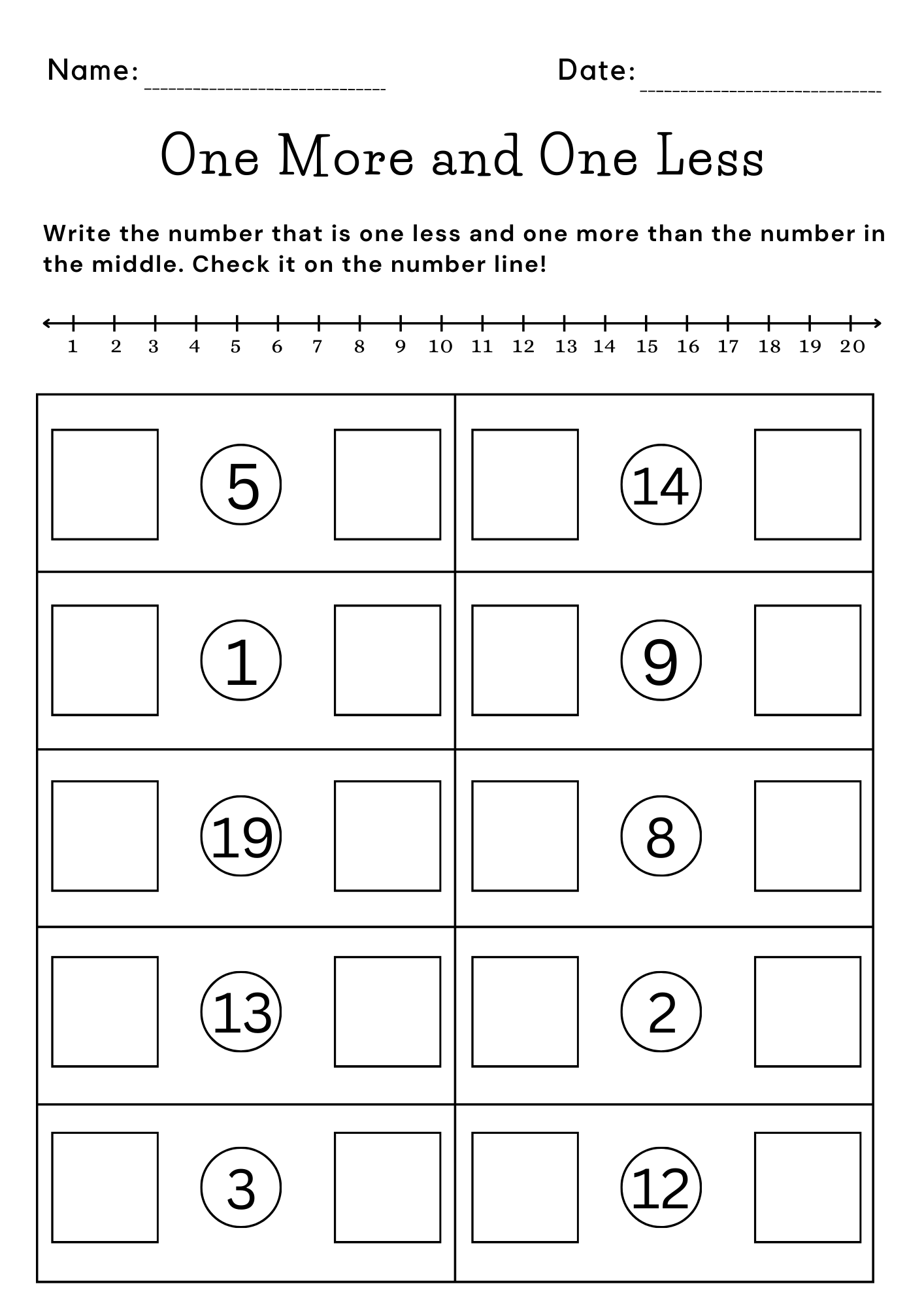 Printable One More One Less Number Line Worksheet For Kindergarten Printable One More One Less Number Line Worksheet For Kindergarten
