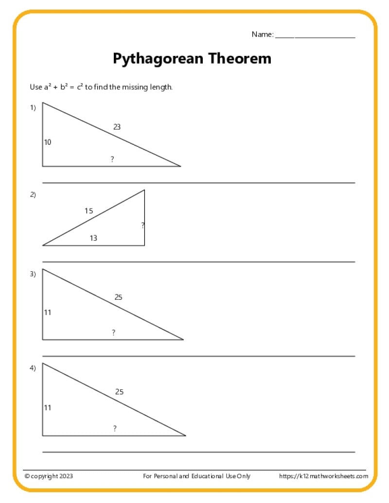 Pythagorean Theorem Worksheets