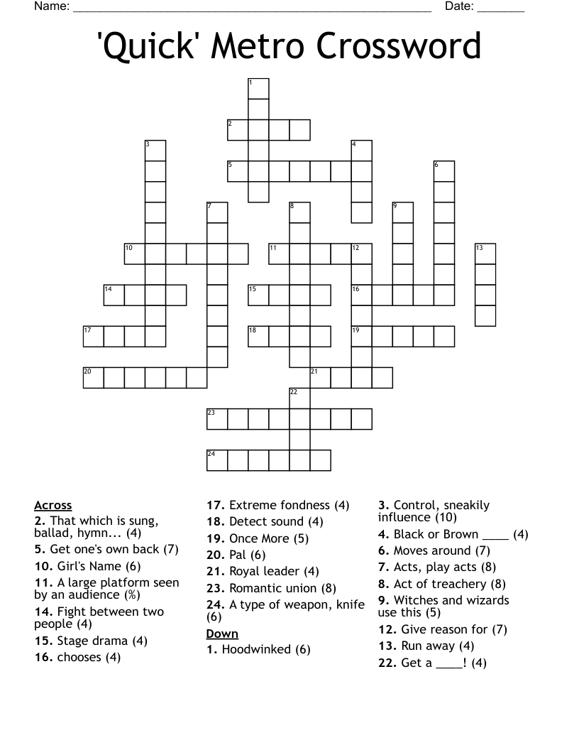 Quick Metro Crossword WordMint