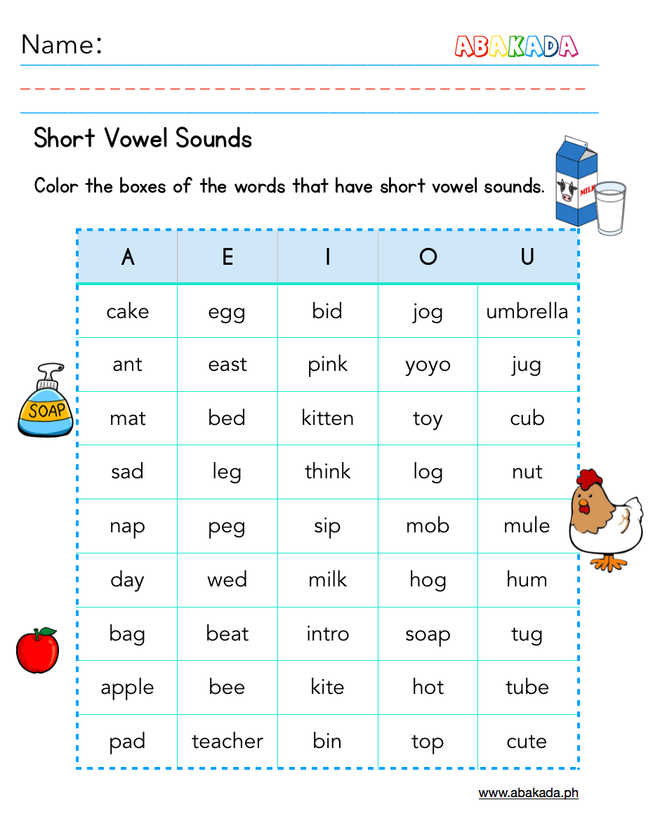 Short Vowel Sounds Worksheets Pre school And 1st Grade Practice