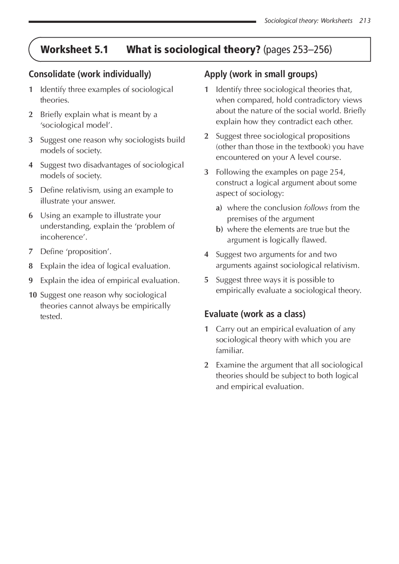 Sociological Theory Worksheets Exercises Sociology Docsity Worksheets Library