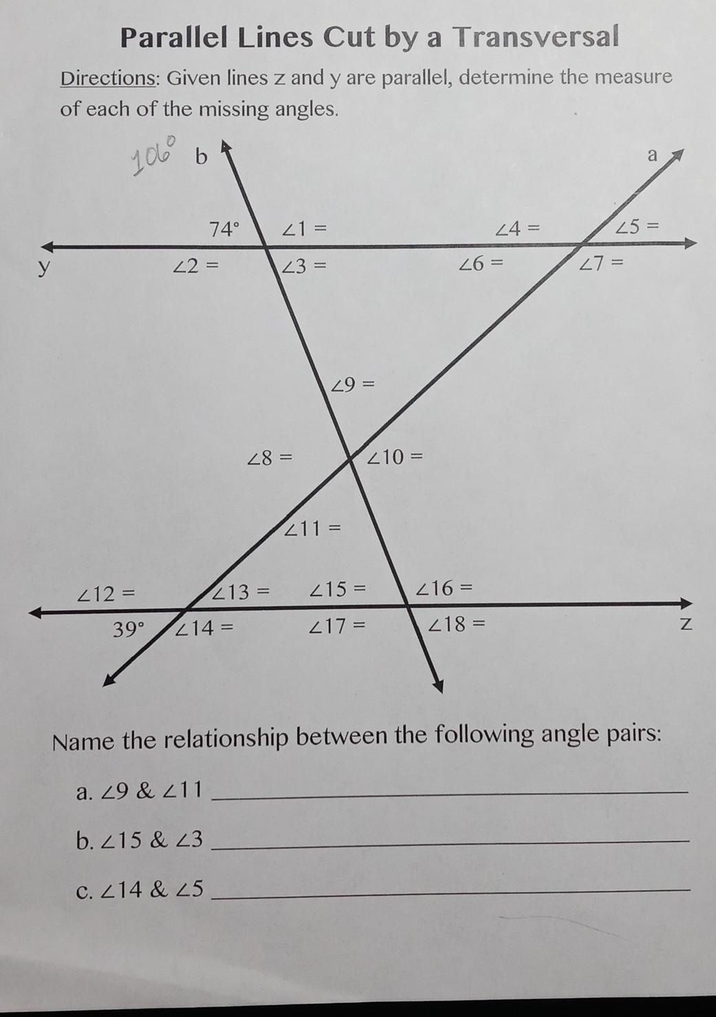 Solved Parallel Lines Cut By A Transversal Directions Given 