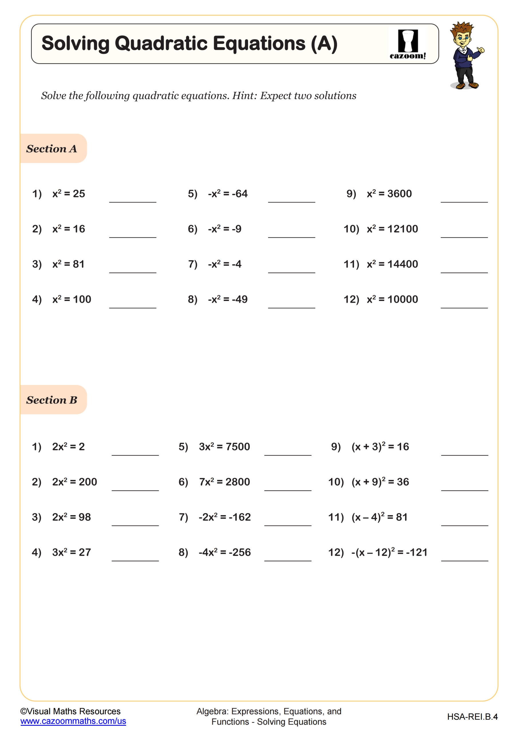 Solving Quadratic Equations A Worksheet Fun And Engaging Algebra I PDF Worksheets Cazoom Math