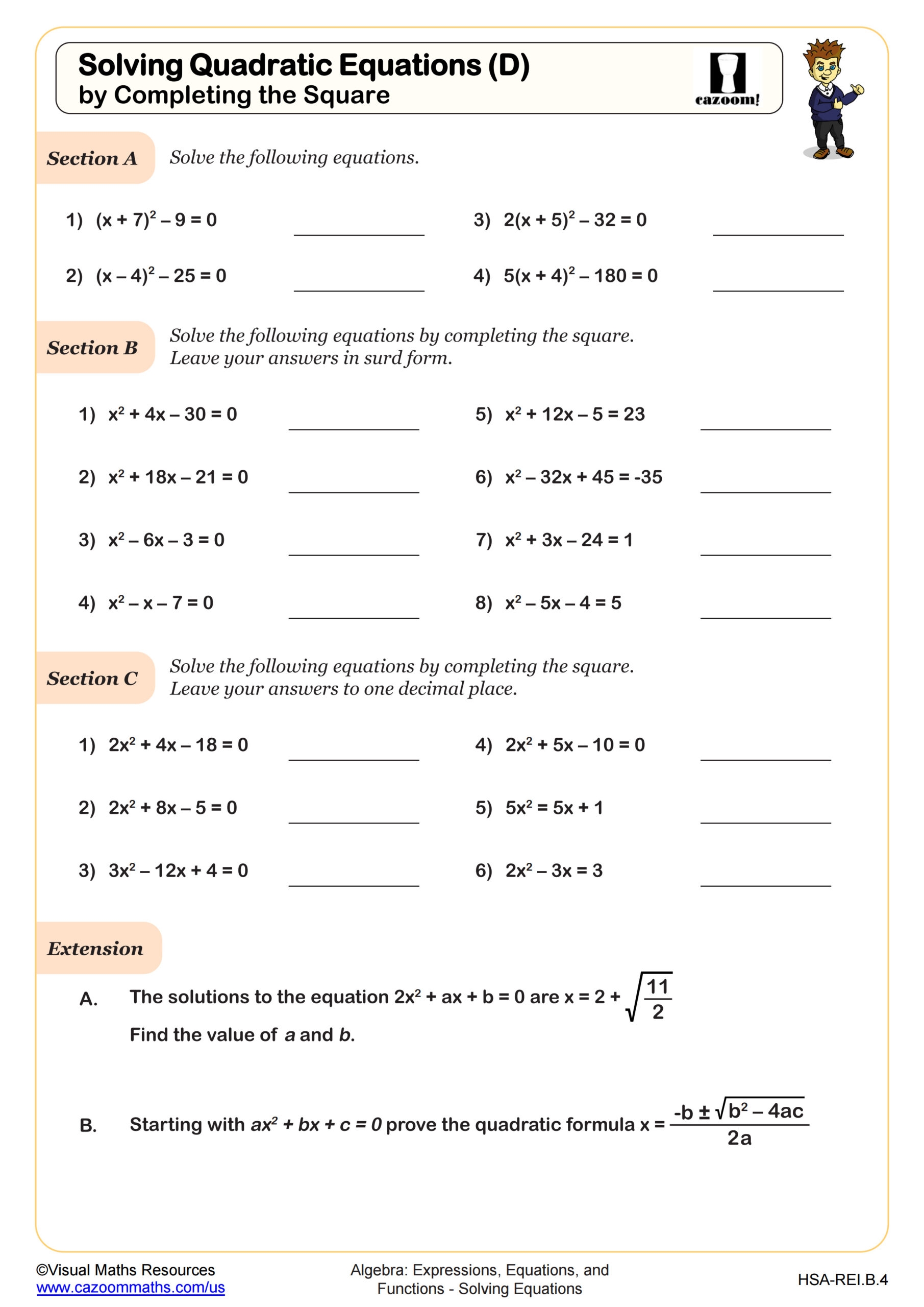 Solving Quadratic Equations D By Completing The Square 