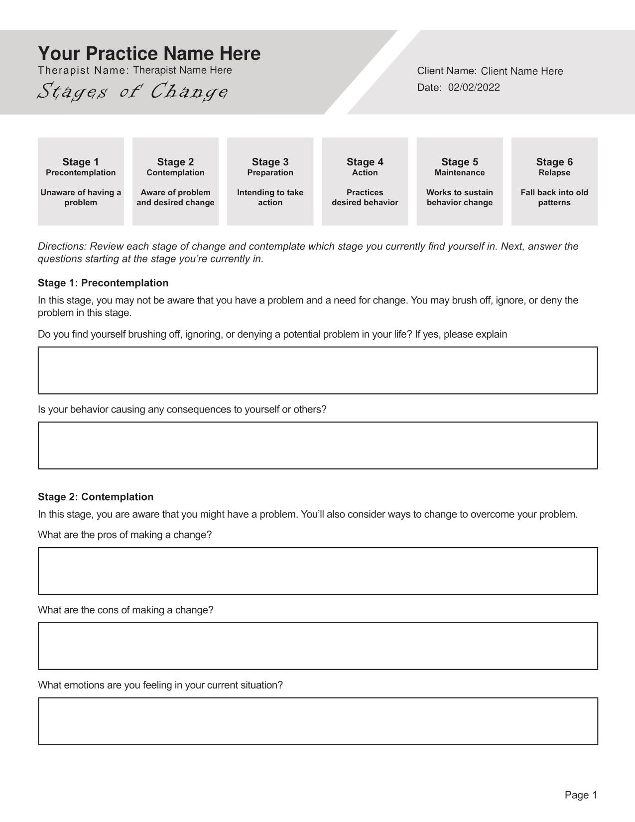 Stages Of Change Worksheet PDF Editable Fillable Printable Worksheets Library