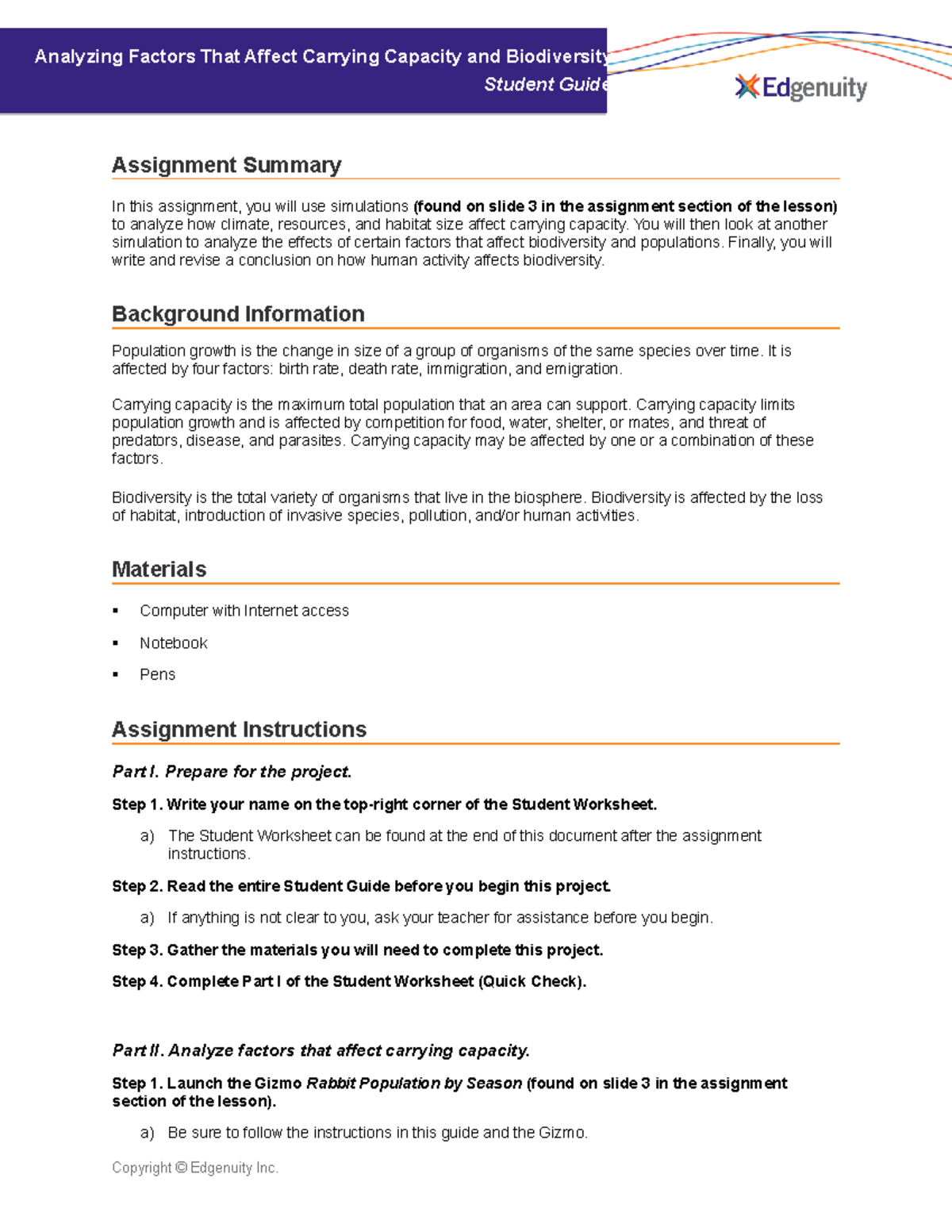 Student Guide Analyzing Carrying Capacity U0026 Biodiversity Factors Studocu