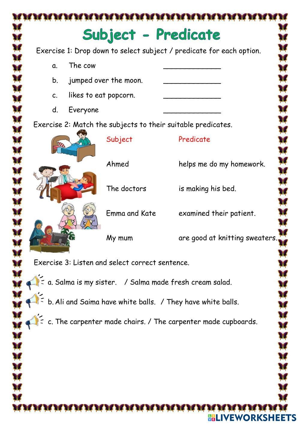 Subject And Predicate Free Activity Live Worksheets Worksheets