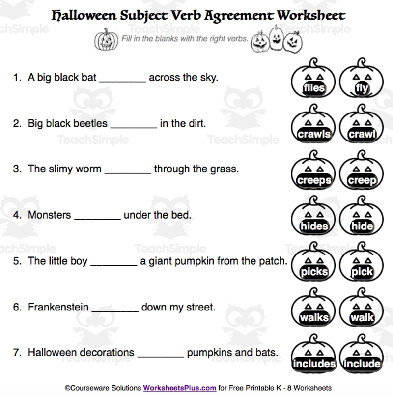 Subject Verb Agreement Worksheets For 3rd U0026 4th Grades Basic Level By Teach Simple