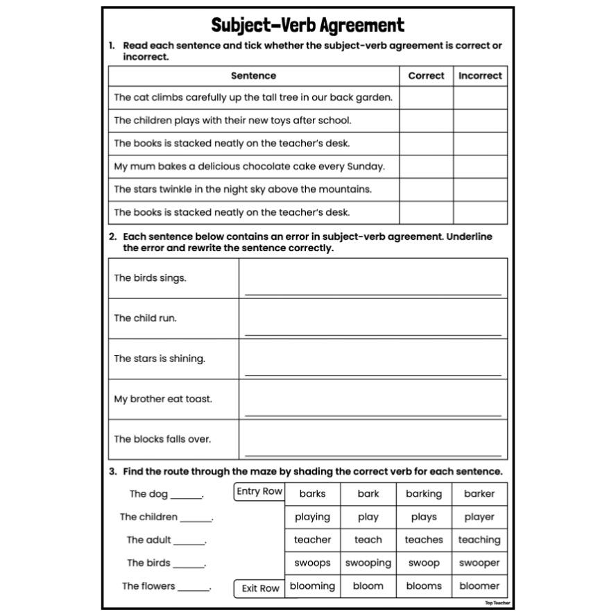 Subject Verb Agreement Worksheets Top Teacher