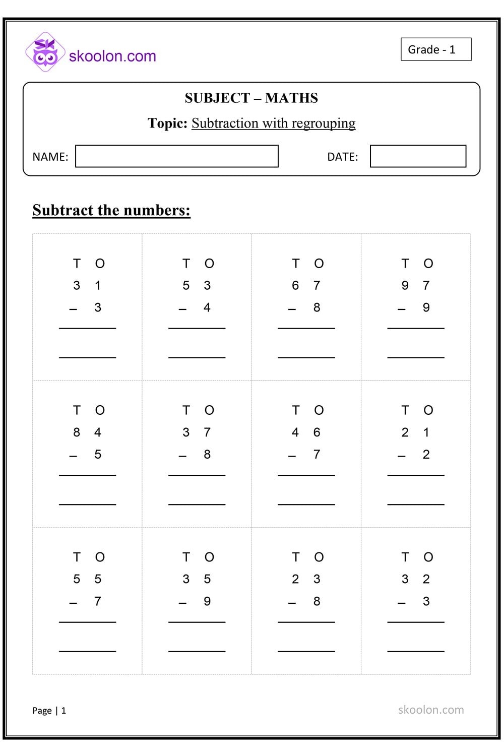 Subtraction With Regrouping Skoolon